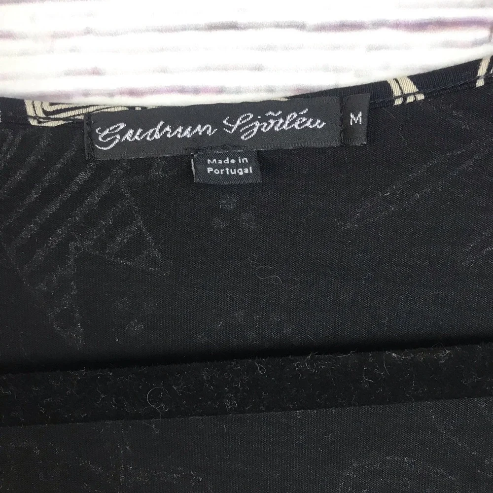 Gudrun Sjoden Size Medium Black Floral Print Asymmetrical Hem Half Sleeve Dress - Picture 2 of 5